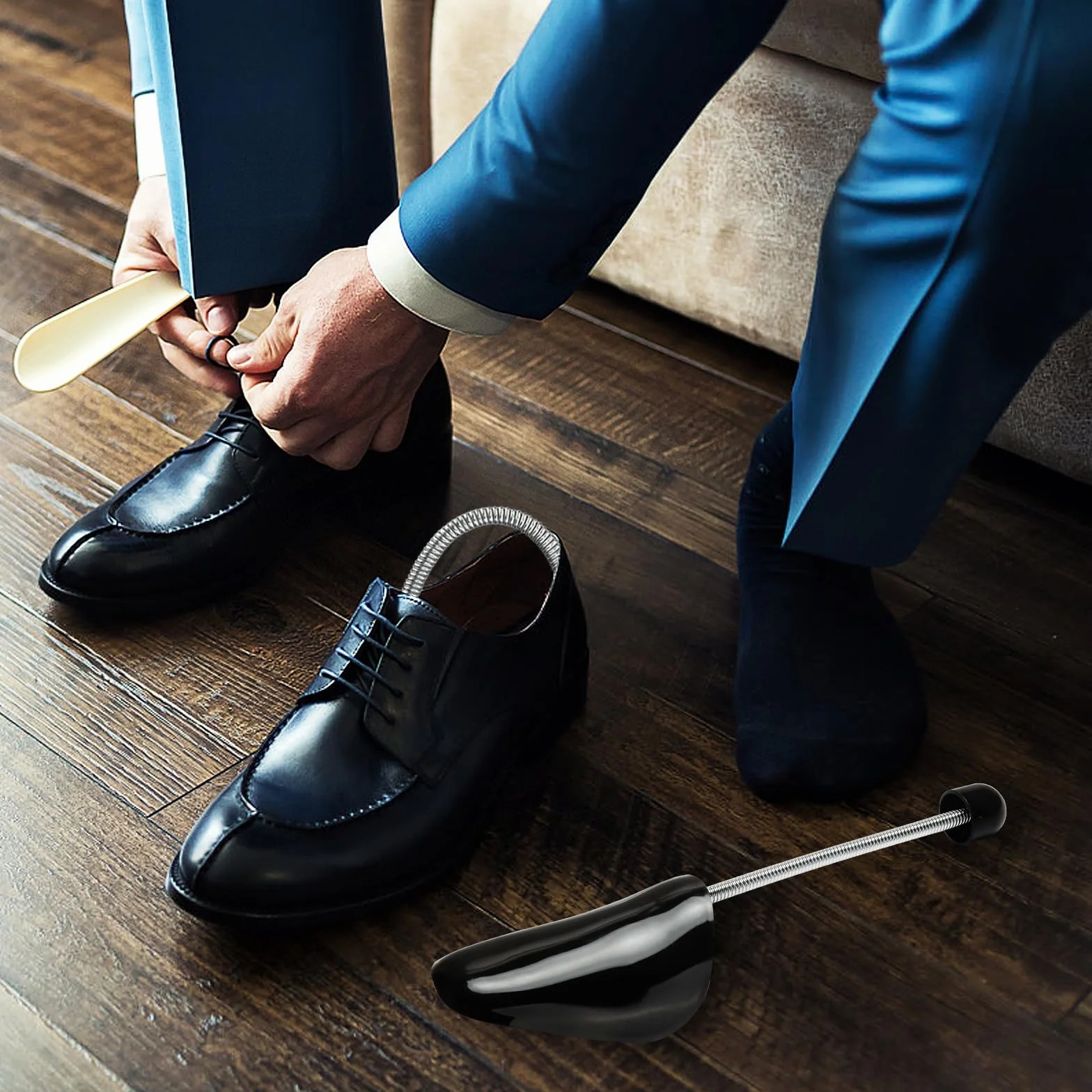 UCAMP Lot de 8 Paires Embauchoirs en Plastique - Embauchoirs Chaussures Avec Ressort Spirale,Forme Chaussure,D'embauchoirs en Plastique à Longueur Réglable Taille Homme, 38 À 47, Noir
