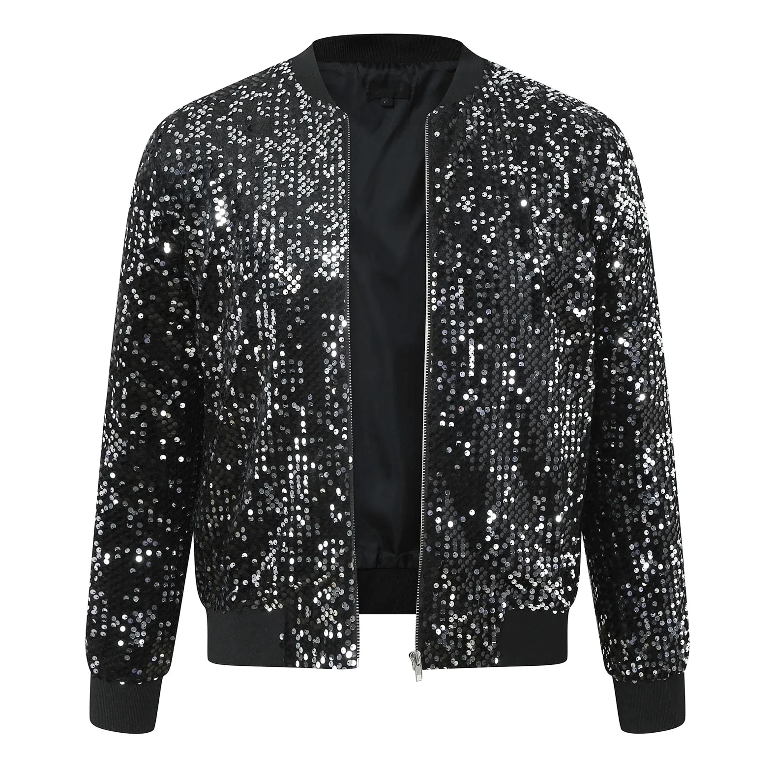 Veste Bomber Paillettes Baseball Homme 70 discothèque fête des années Brillant de Pilote Sequins métallisées années Baseball Carnaval Costume à Paillettes Courte Clubwear discothèque fête costumée