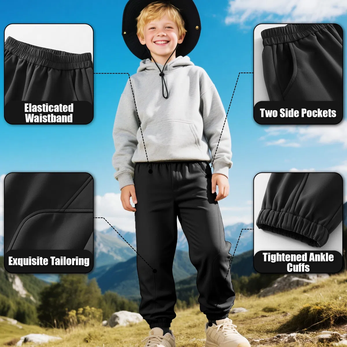 Pantalon Randonnée Softshell Garcon Fille, Thermique Imperméable Coupe-Vent Pantalons de Montagne, Doublé Polaire Ceinture élastiquée Pantalon Automne Hiver pour Enfant Junior 6-14 Ans