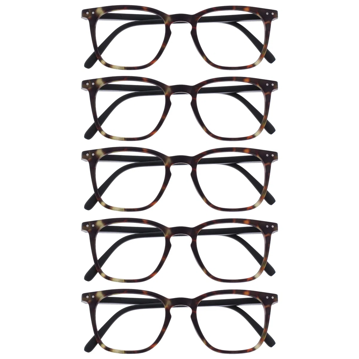 Opulize Bex Pack 5 Hommes Lunettes De Lecture Grand Designer Style Écaille De Tortue Marron Mat RRRRR64-2 +2,50