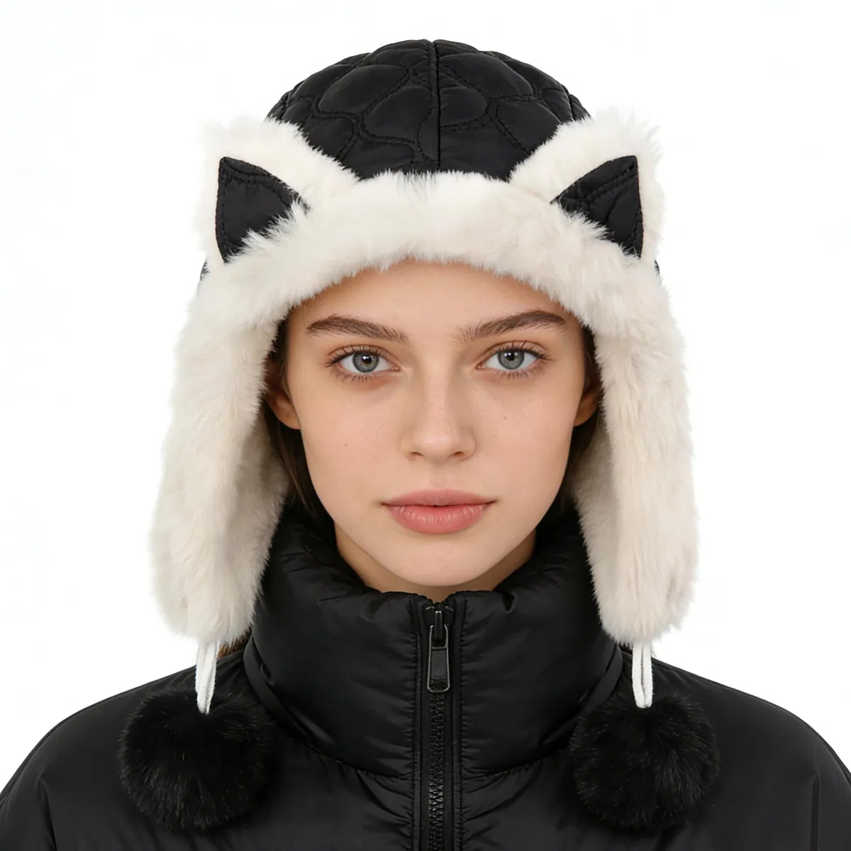 JIAHG Chapeau de Trappeur avec Oreilles de Renard pour Femme et Fille Chapka d'hiver à Pompons Doublure en Peluche Épais Chaud Cagoule avec Oreillettes Bonnet de Ski Neige Snowboard