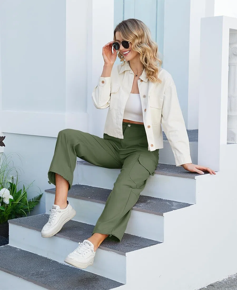 Pantalon Cargo Femme Pantalon de Randonnée Femme avec Poche zippée,pour Casual Extérieur Joggging et Voyage