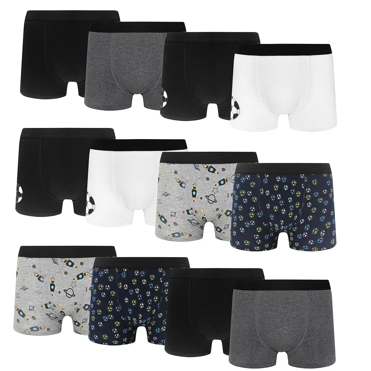 (Lot de 12 Boxer Enfant - Boxers Confortables pour Enfants - sous-Vêtements pour Garçons Riches en Coton 6-18 Ans