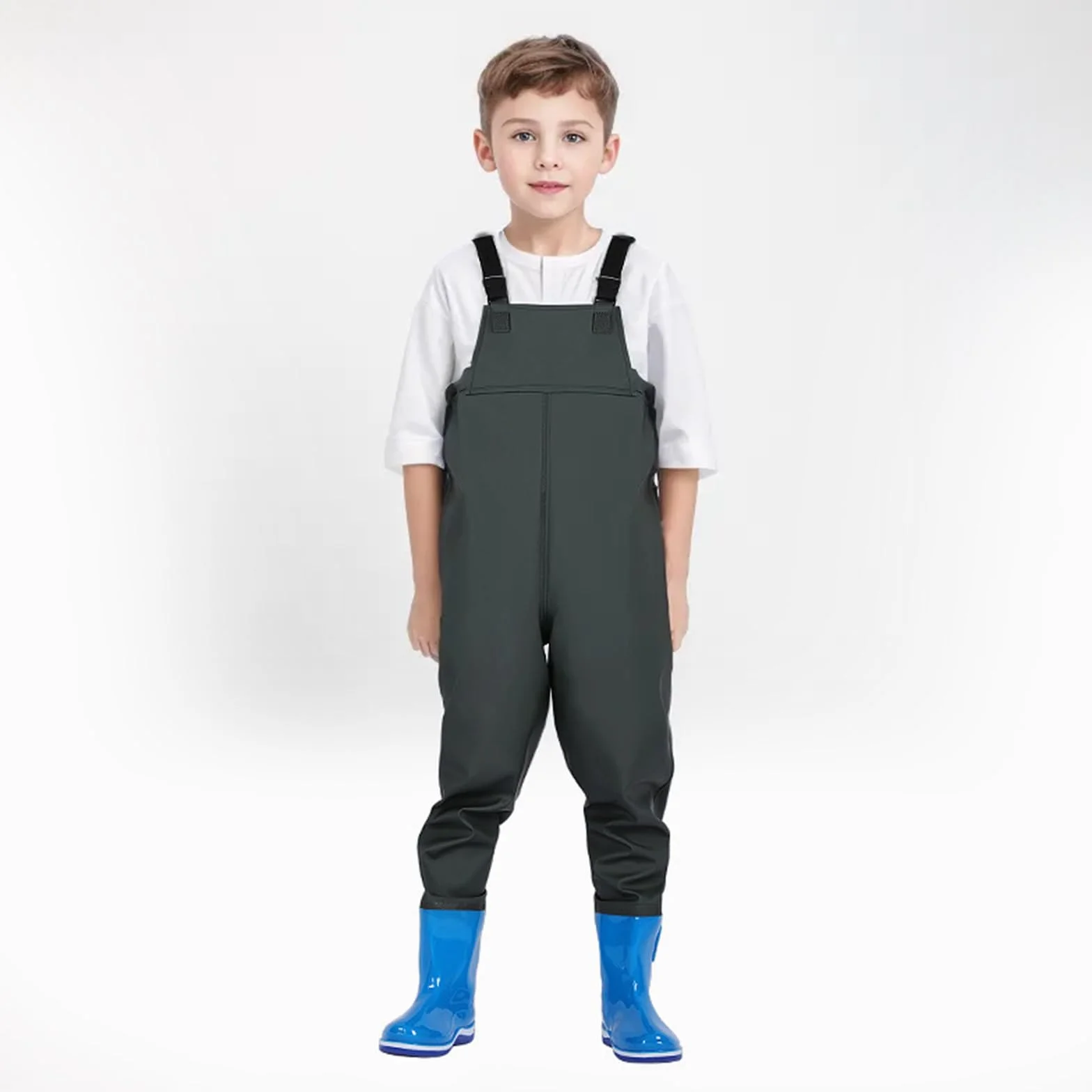Pantalon de Pluie Enfant avec Bretelles Cuissardes de Poitrine pour Enfants,Cuissardes de Chasse imperméables avec Bottes Combinaison Habiller Garçons