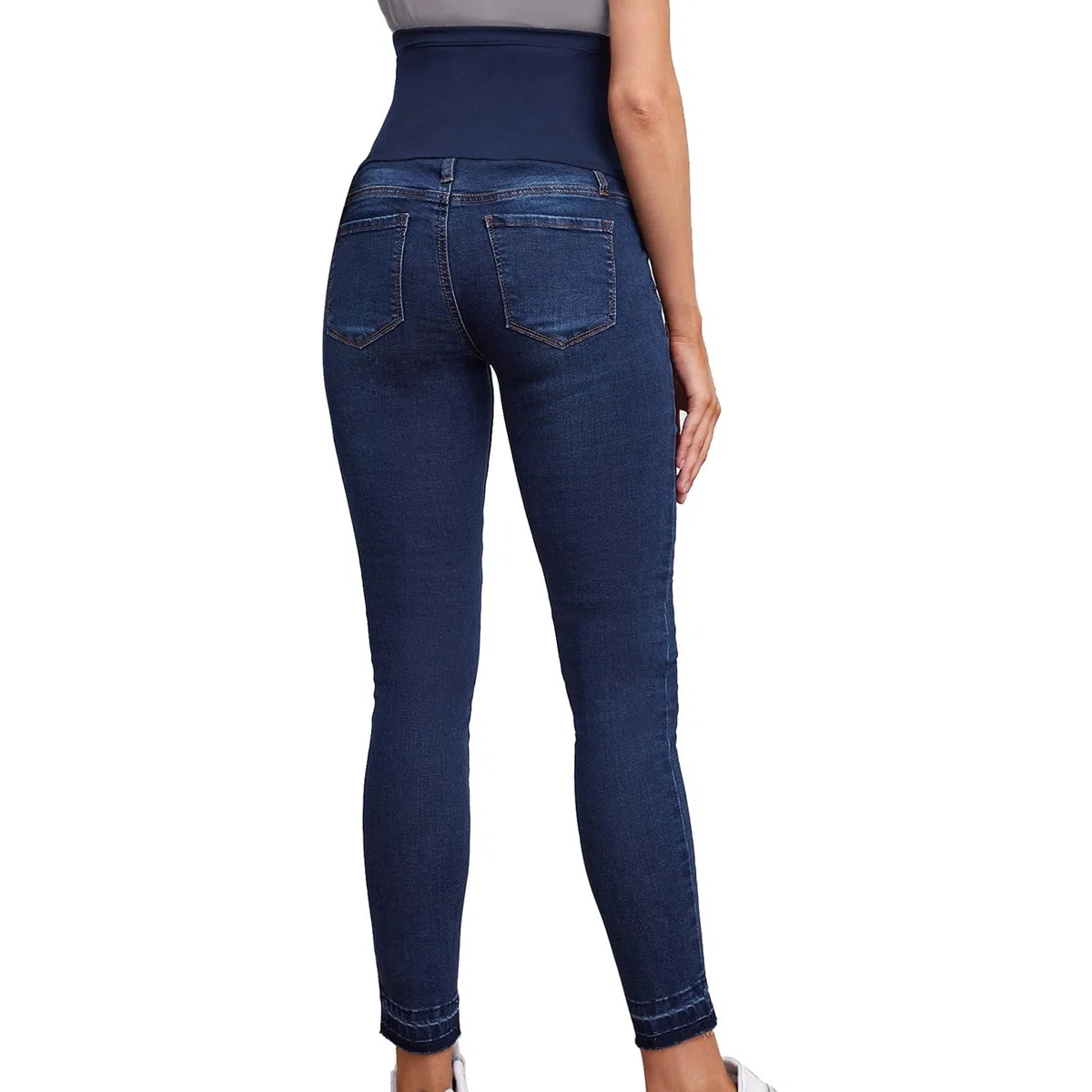 Pantalon de Grossesse Femme Jean Stretch élastique Jean Coupe Slim Bandeau Haut Stretch et Confortable Jeans Enceinte Skinny Push up Fesse Pantalon de maternité Jogging Automne Hiver Chaud