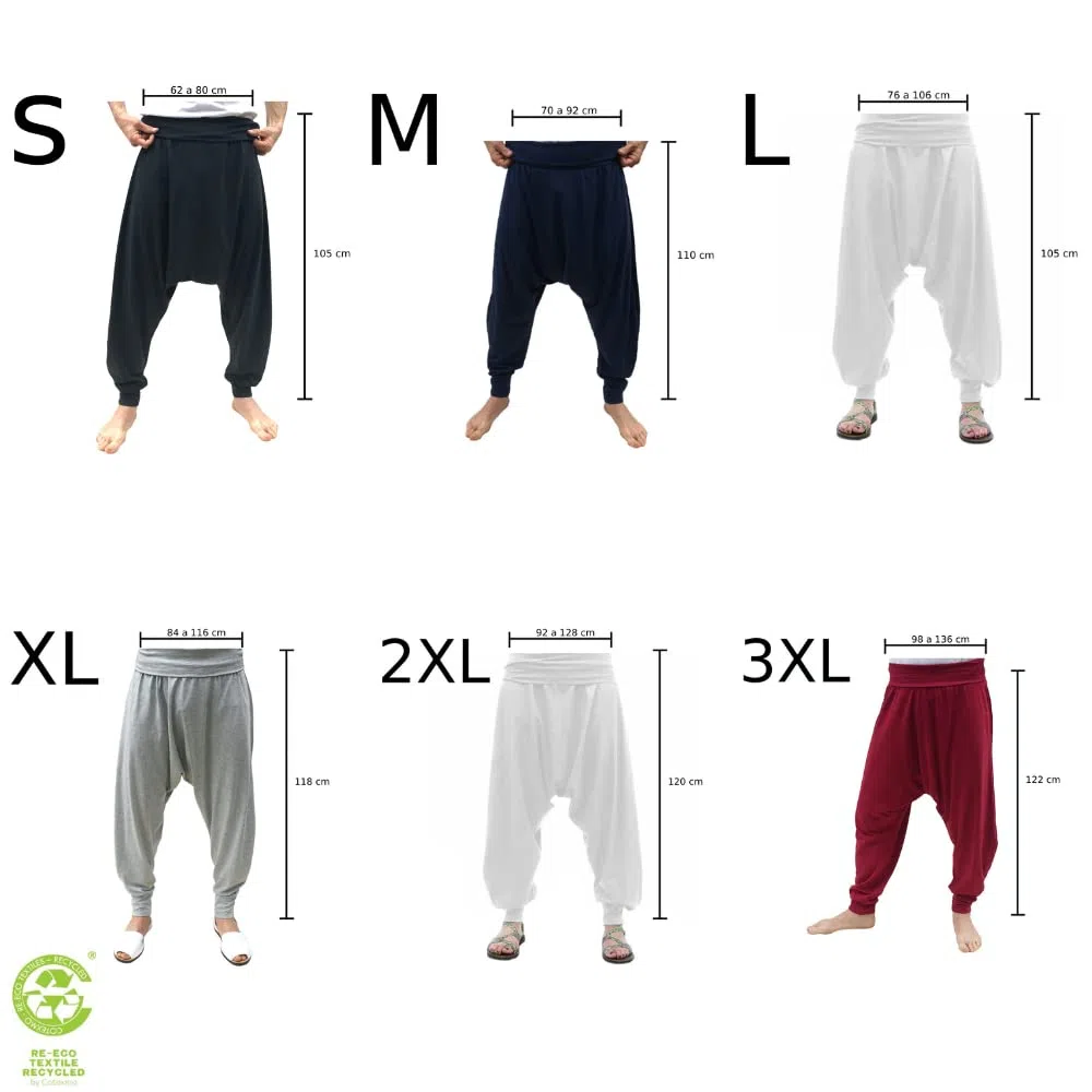 SAVARI | Pantalon de Sarouel sans Poches | Ethnique | Confortable | Pantalon Idéal pour Le Yoga et la Danse | Unisexe | Pas de Lancer Bas et de Taille Large | Noir, Blanc, Gris, Bleu, Vin | S-3XL