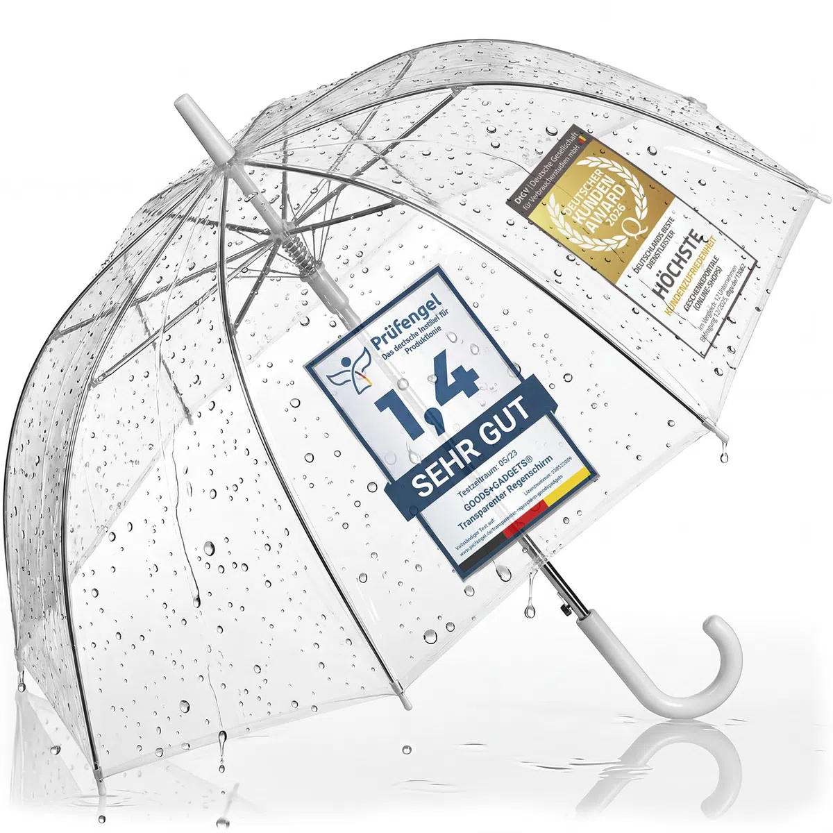 GOODS+GADGETS Parapluie transparent, parapluie blanc en bâton Parapluie élégant en transparent - The Fashion-Highlight