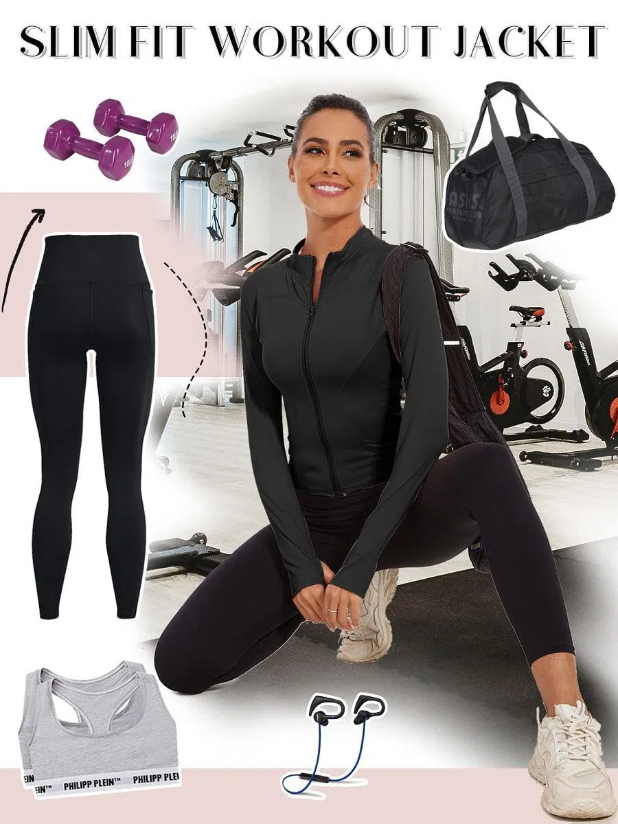 Veste de Sport Femme Veste de Course à Manches Longues Course Running Léger avec fermeture éclair Séchage Rapide Veste de Course avec Trous pour les pour Yoga Fitness