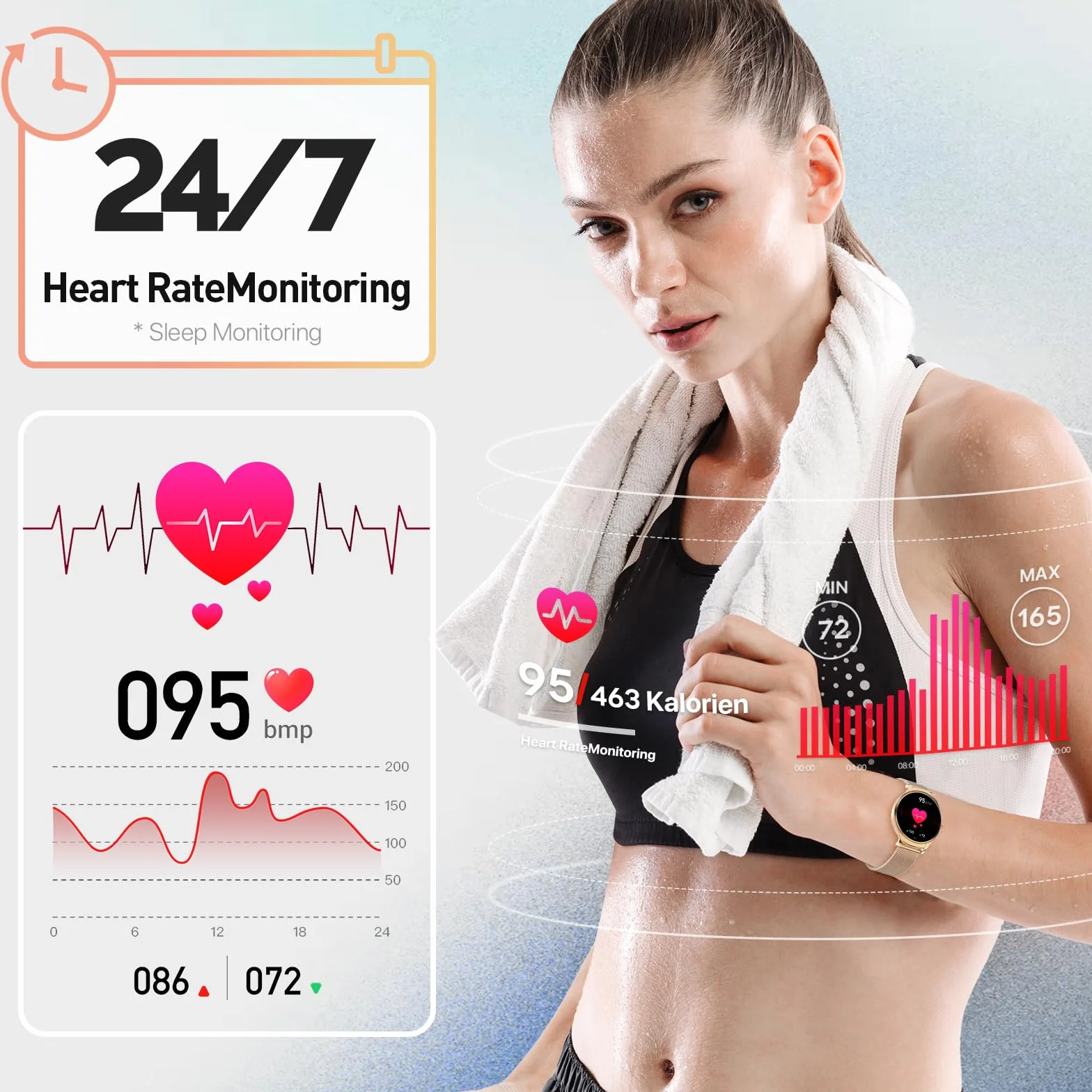 Montre Connectée Femme avec Appel Bluetooth, 1.39" inch Touchscreen Montre Intelligente avec 113 Modes Sport Fréquence Cardiaque Moniteur de Sommeil Assistant Vocal Chronometre pour Android iOS