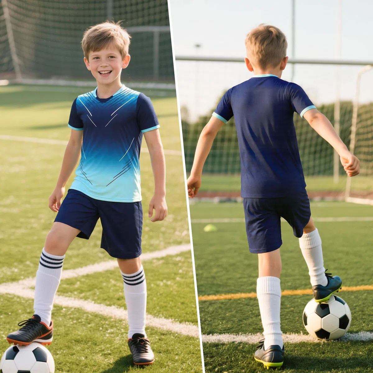 Maillot de Foot Garçons, Séchage Rapide Ensemble Tenue Football, Respirant T-Shirt et Shorts Deux Pièces Survêtement, Vêtements de Sport Basketball pour Enfants 7-13 Ans