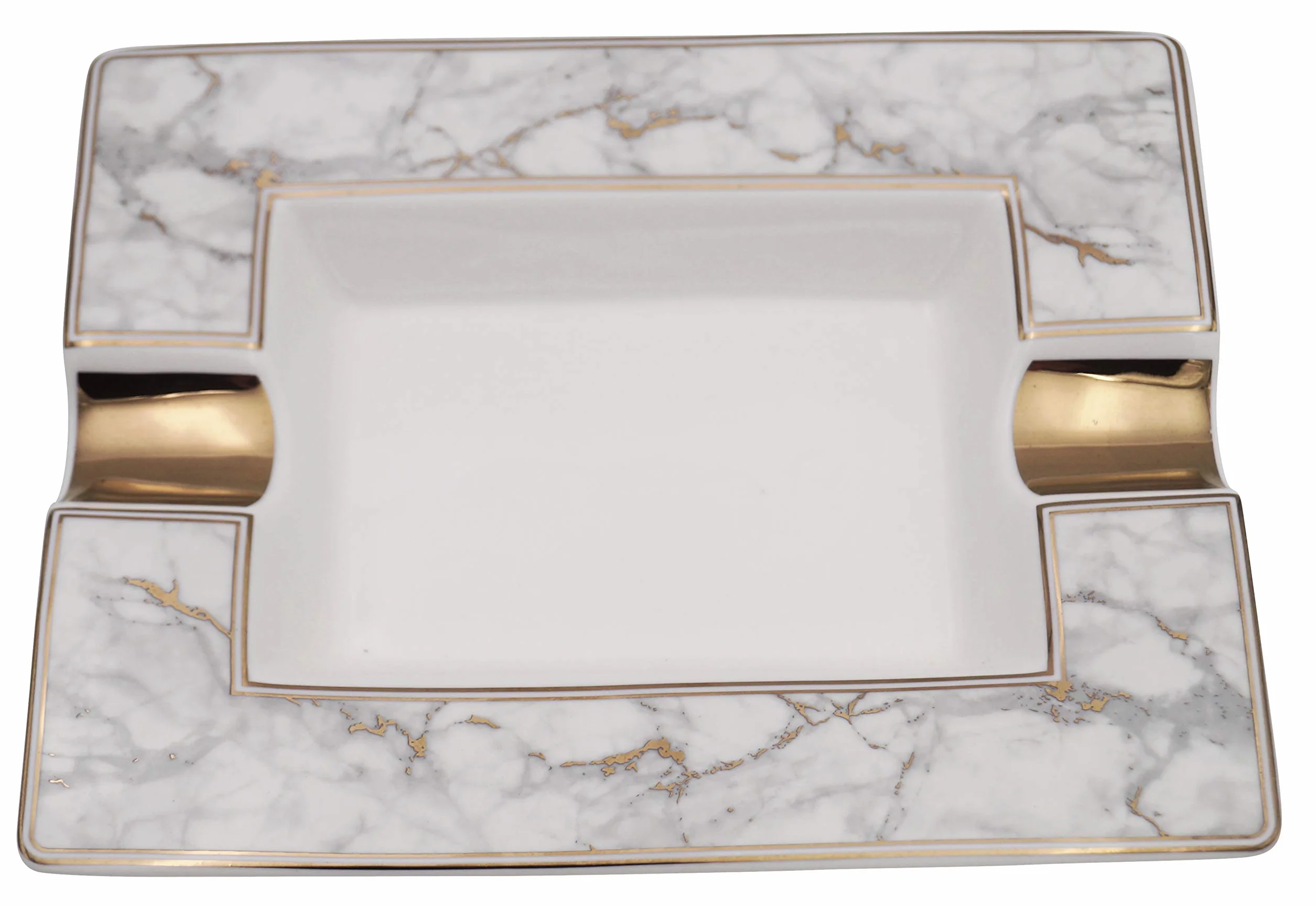 GERMANUS Cendrier à cigares en porcelaine véritable - Marbre Bianco