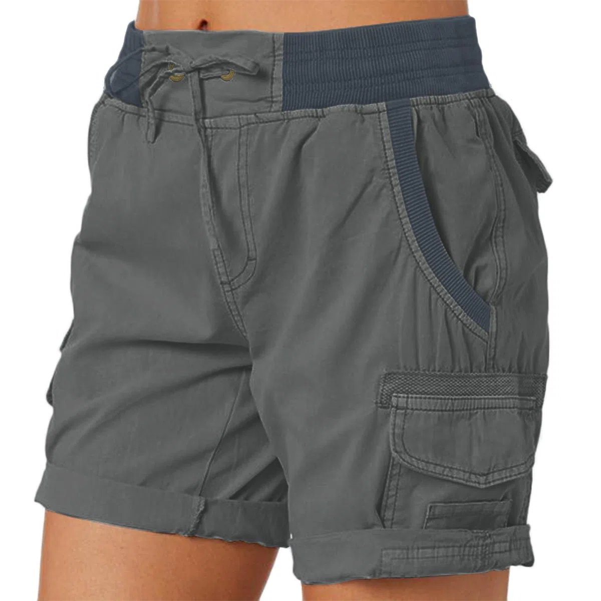 Short Cargo Femme Été Léger Taille Elastique, Pantalon De Travail Femme Shorts Taille Haute À Séchage Rapide Multi-Poches Pantalons Court Travail Grande Taille Couleur Unie Outdoor Trekking