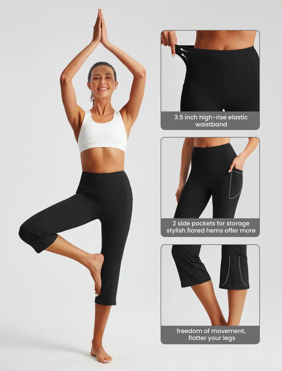 Libin Leggings Sportifs Femme Push Up pour Été Court (Douceur, Taille Haute, Exercice, avec Poches) - Pantalons de Sport Style Pirate pour Yoga, Running Transpirants et Maillots