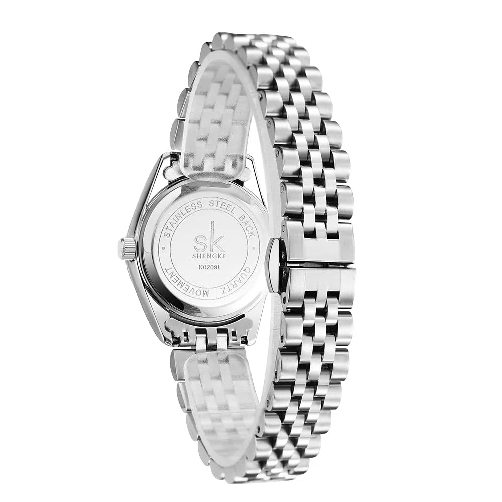 SHENGKE Montre pour Femmes avec Bracelet en Alliage d'acier et Cristaux Montre à Quartz et Calendrier pour Femmes