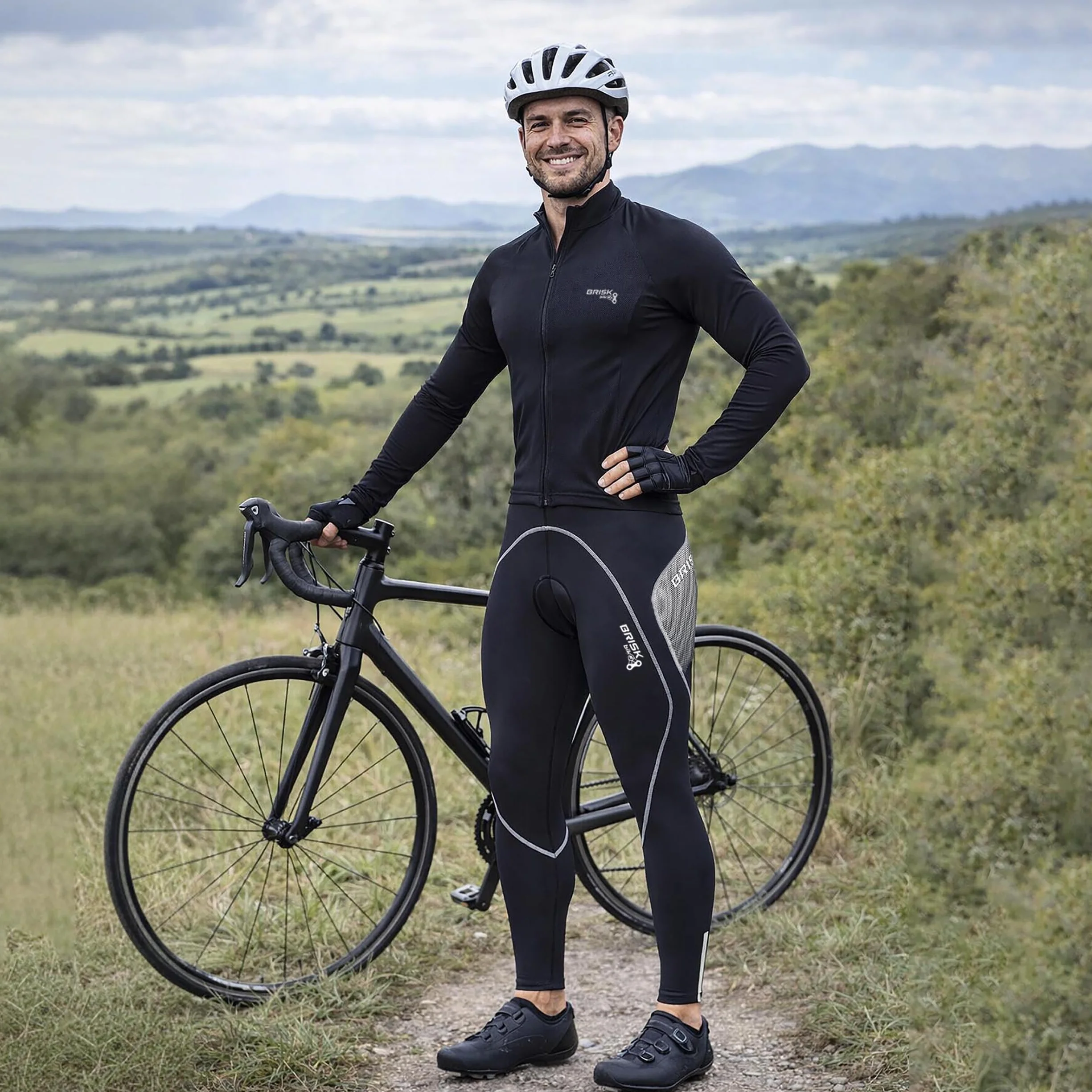Brisk Bike Pantalon Cycliste Homme Long avec Fermetures éclair réfléchissantes, Extensible, rembourré, en Coolmax Pantalon Velo