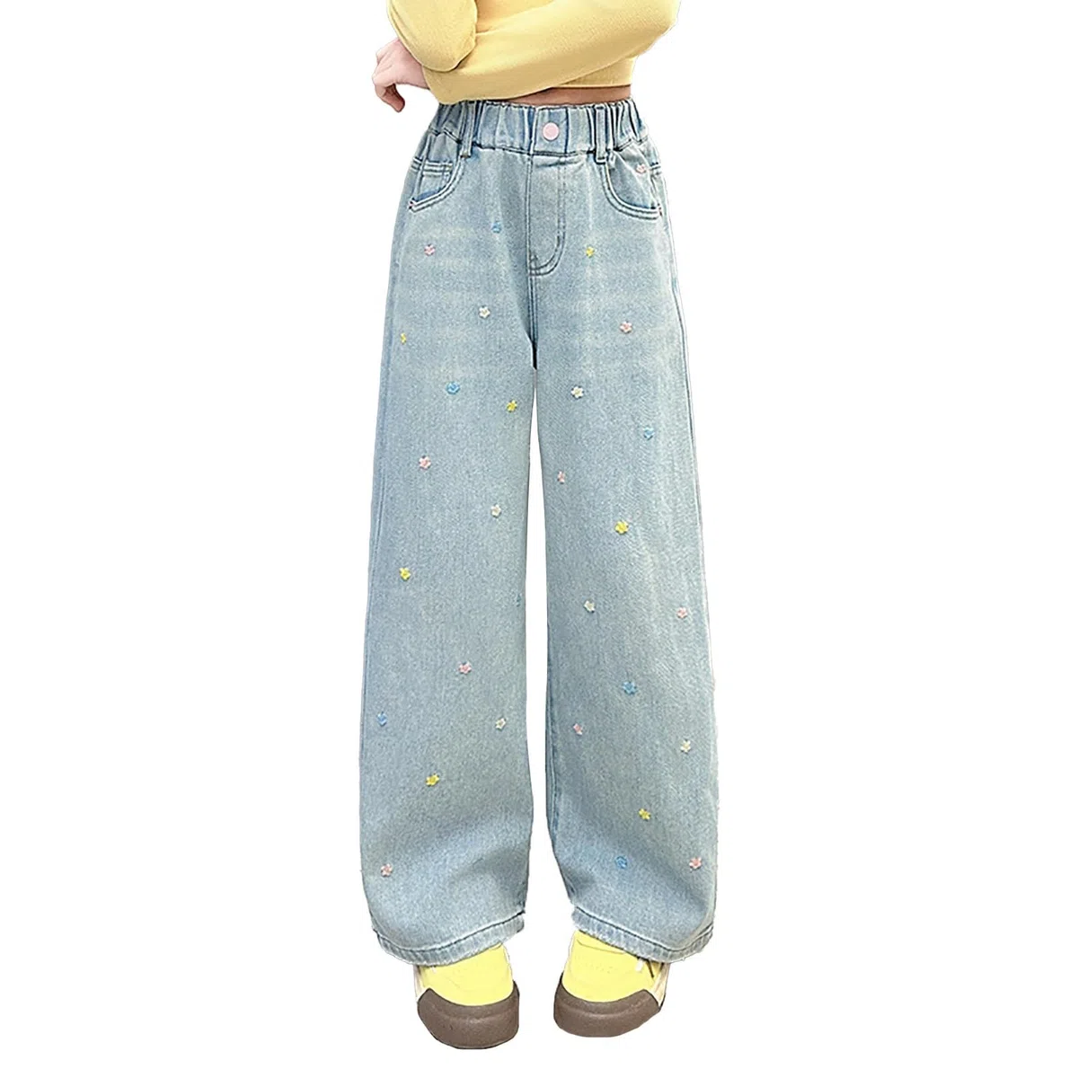Pantalon de jogging baggy pour garçons et filles - Jean vieilli - Taille élastique - Baggy Denim - Pantalon large