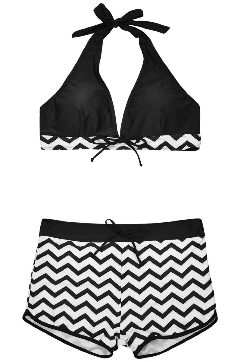 heekpek Bikini Femme Dos Nu 2 Pièces Maillots de Bain Sport Shorty Imprimé Taille Haute Grande Taille
