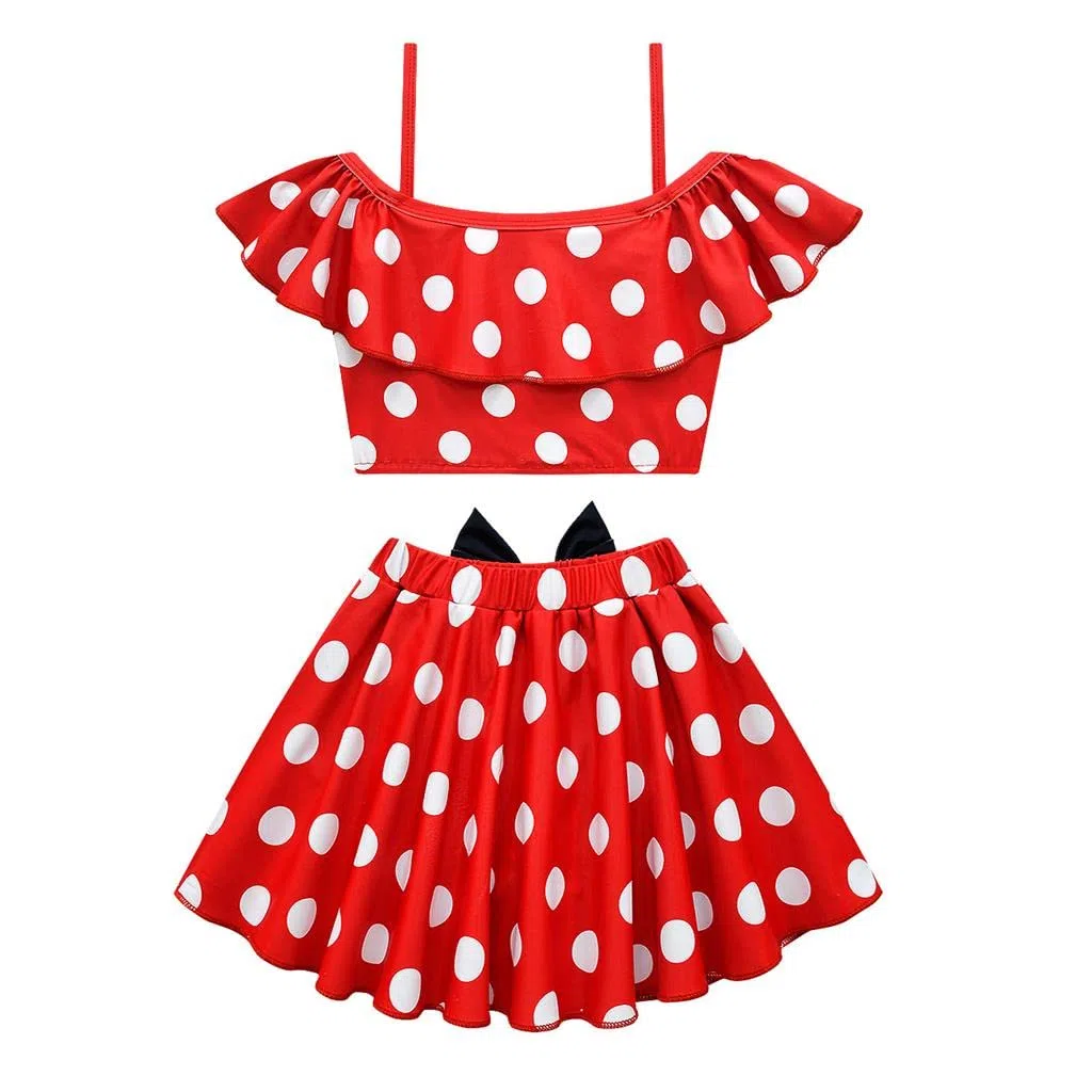Lito Angels Maillot de Bain Jupe Mouse Tankini 2 Pieces pour Enfant Fille, Rose Vif/Rouge