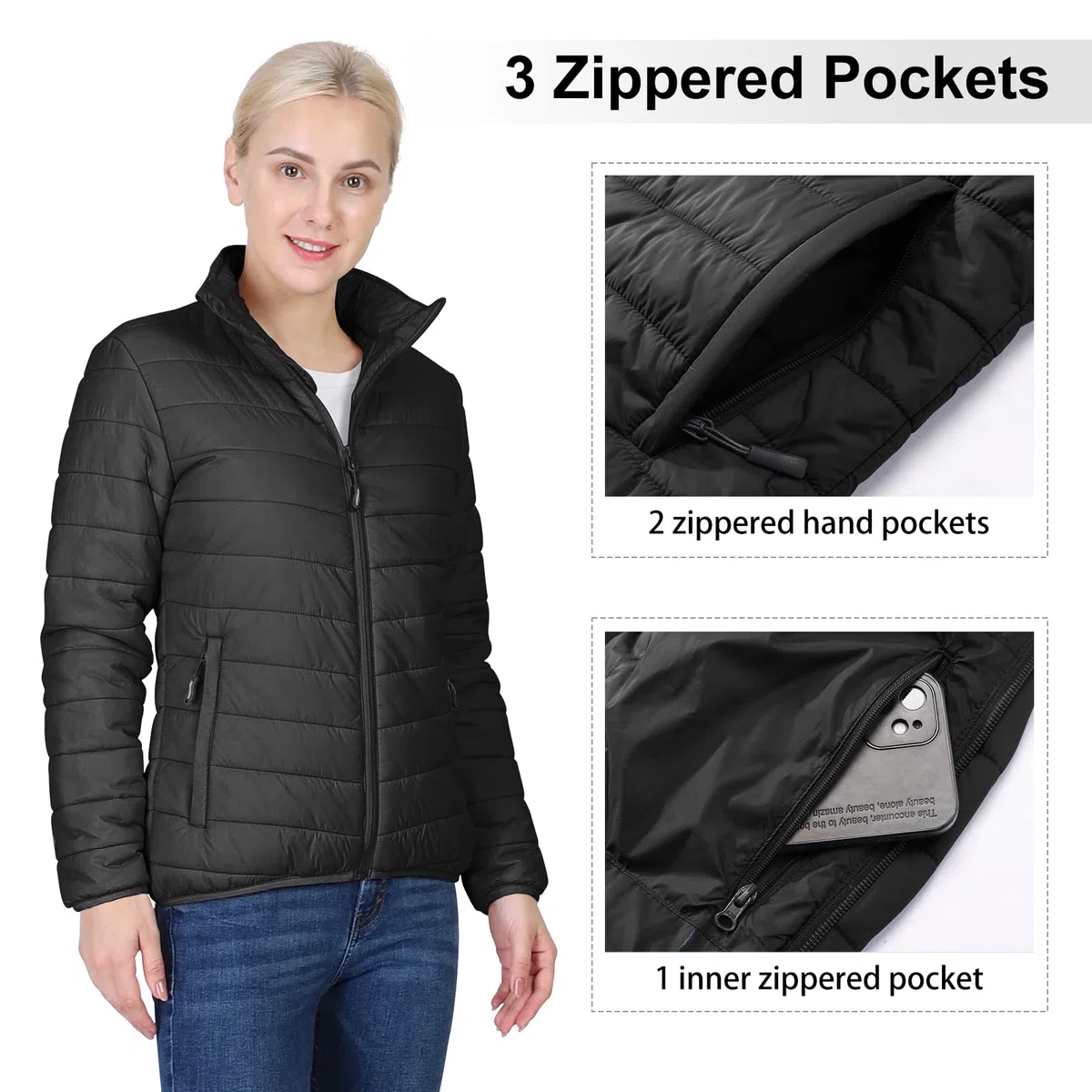 Outdoor Ventures Veste matelassée légère et chaude pour femme - Veste matelassée douce - Pour les loisirs, la randonnée, les voyages, l'extérieur
