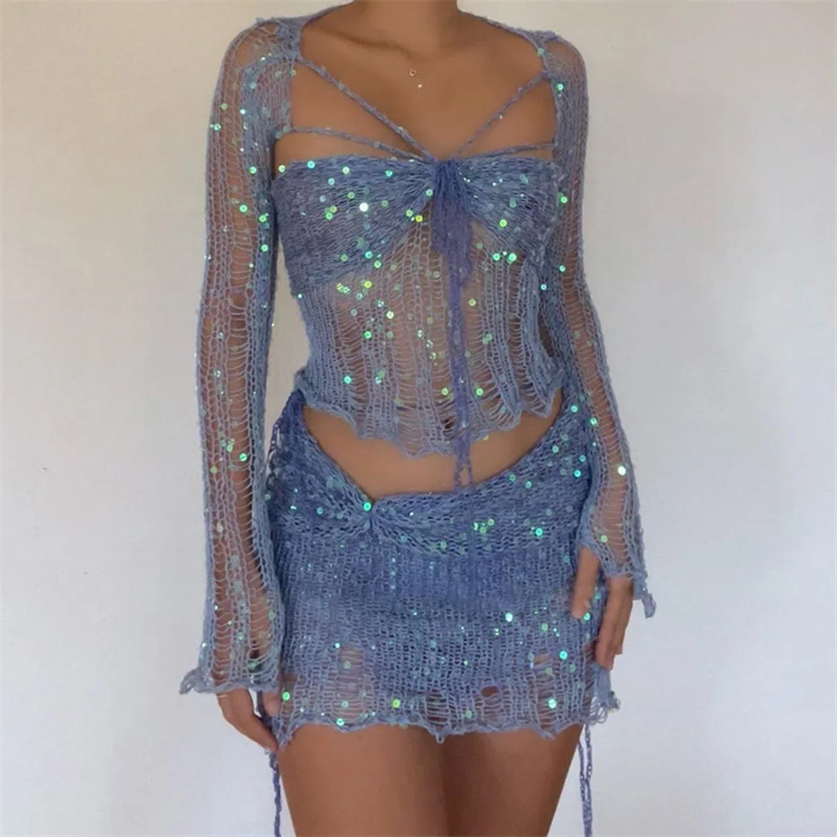 Jupe à paillettes Bandage Tube Top Une robe plusieurs robes ensemble plage robe portefeuille femme