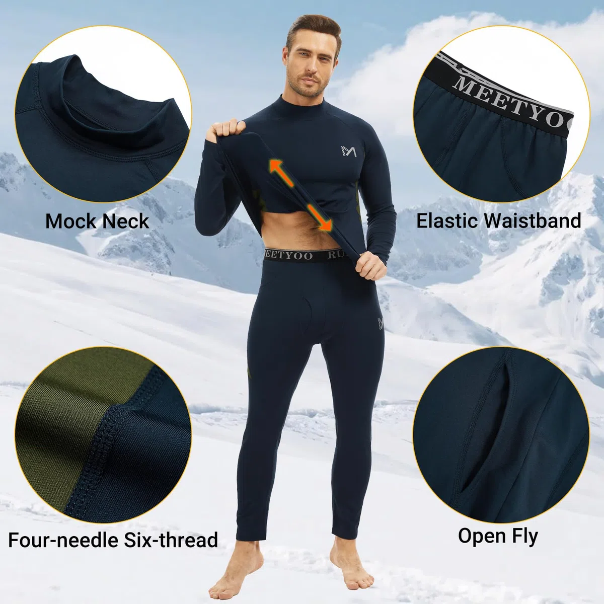 MEETYOO sous-vêtements Thermiques Homme à Manches Longues Ensemble Haut et Bas pour Hiver, Respirant et Anti-Humidité - pour Sports d'Extérieur, Chasse, Ski