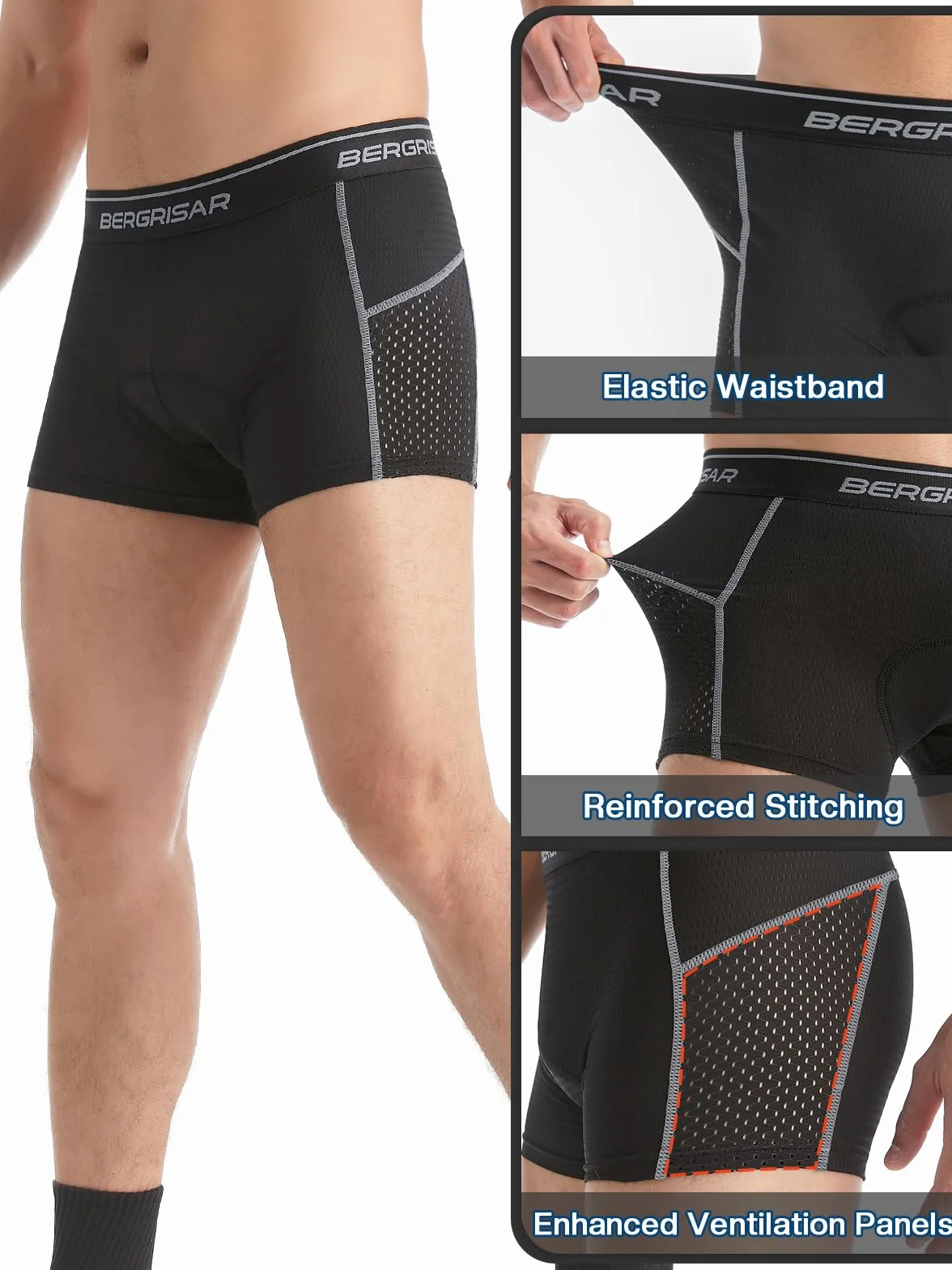 BERGRISAR Sous-vêtement de cyclisme rembourré 3D pour homme