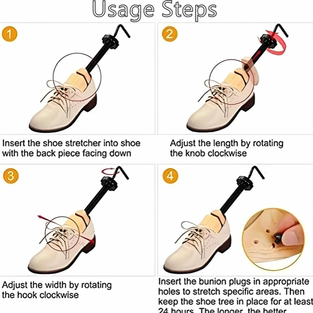 Embauchoir Chaussures Unisexe,2PCS Civière Chaussures en Bois de Pins avec 4 Coussinets,Largeur et Longueur Réglable (42-46)