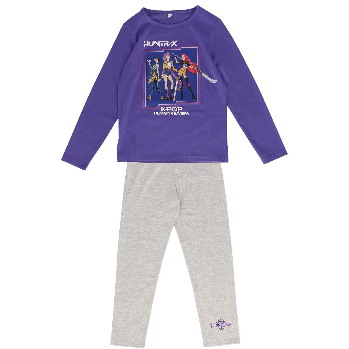 SAHINLER créateur d'univers K-Pop Demon Hunters - Pyjama Enfant K-Pop Demon Hunter Huntrix - Ensemble Haut & Pantalon - 100% Coton - Style Coréen - Tissu Doux 160 GSM - Violet et Gris