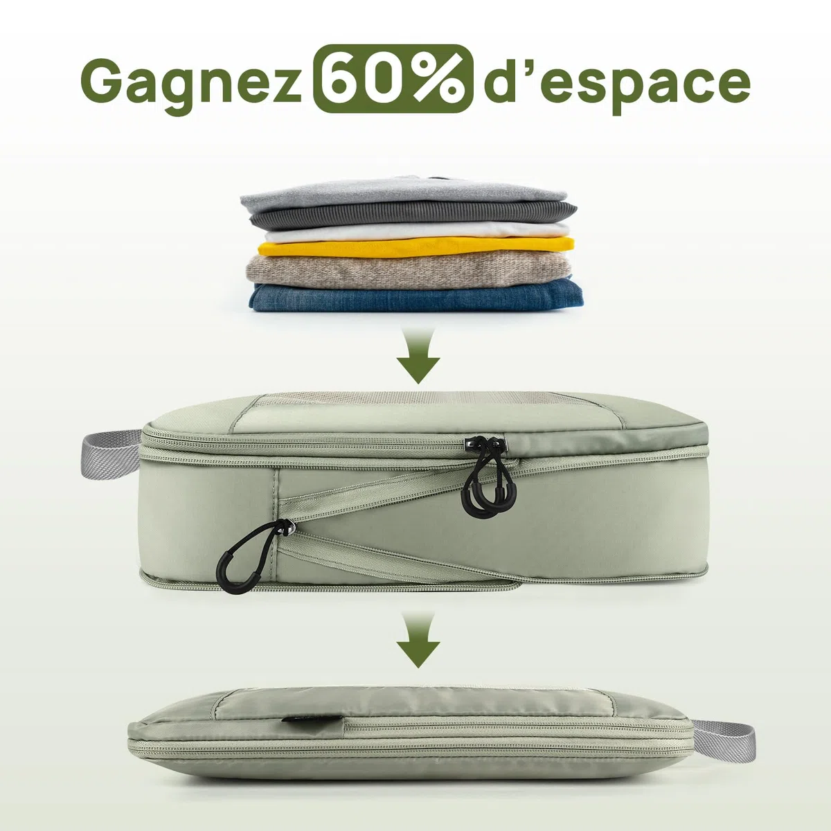 Rangement Valise, Ultraléger Organisateur Valise Compression, Extensible Voyage Packing Cubes Compression Sac Organiseurs de Bagage, Organisateur Valise Compressible (Gris Vert, 6 Pièces)
