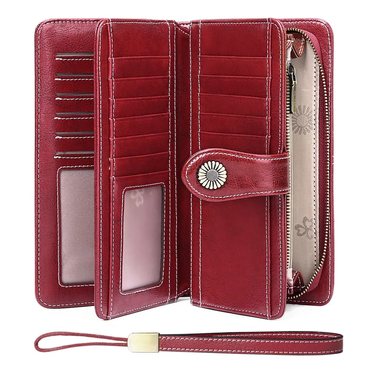 SENDEFN Portefeuille Femmes Portefeuille en Cuir Grande Femme Embrayage Protection RFID bloquant Grande capacité Long Portefeuille avec 24 emplacements pour Cartes et Bracelet Portefeuille
