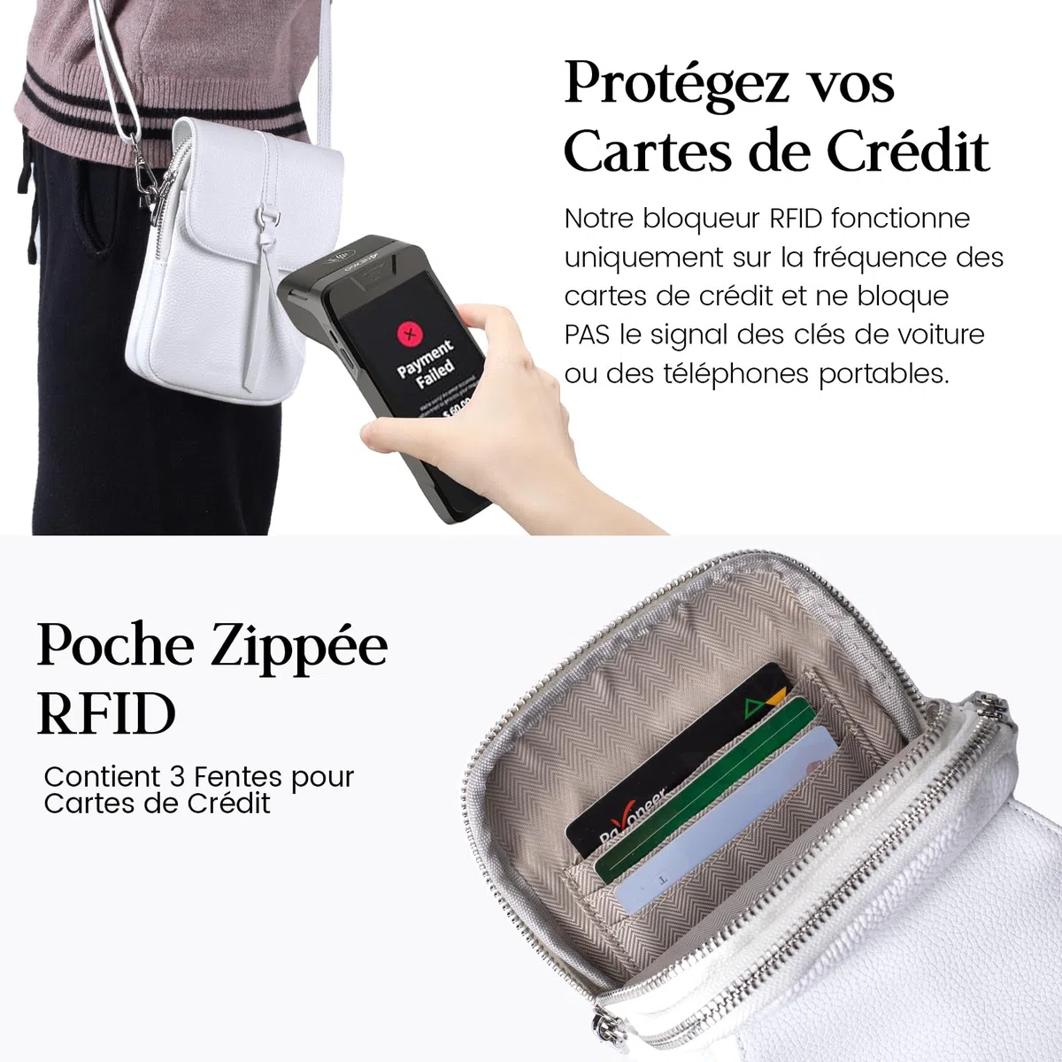 befen Petit Sac à Bandoulière en Cuir Véritable pour Femme, Sac à Bandoulière Multi-poches pour Téléphone Portable avec Emplacements pour Cartes de Blocage RFID