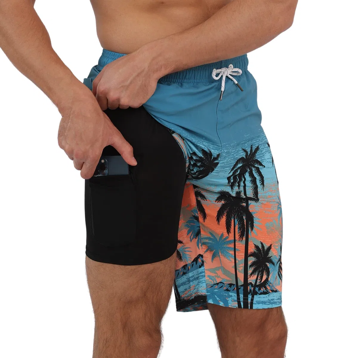 Arcweg Homme Short de Bain 2 en 1 à séchage Rapide Long Short de Bain avec Doublure de Compression Surf Short de Plage Extensible avec Poches à glissière S-XXL