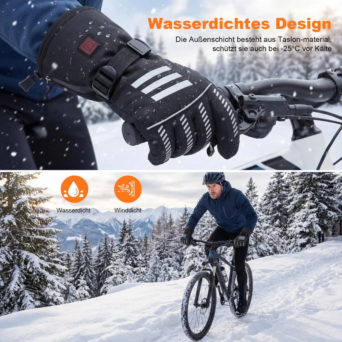 Gants Chauffants Rechargeables 7.4V 3000mAh - Gants de Ski et Moto Chauffants Homme Femme - 3 Niveaux de Chauffage, Imperméables, Tactiles - pour Randonnée, Chasse, Randonnée Hivernale