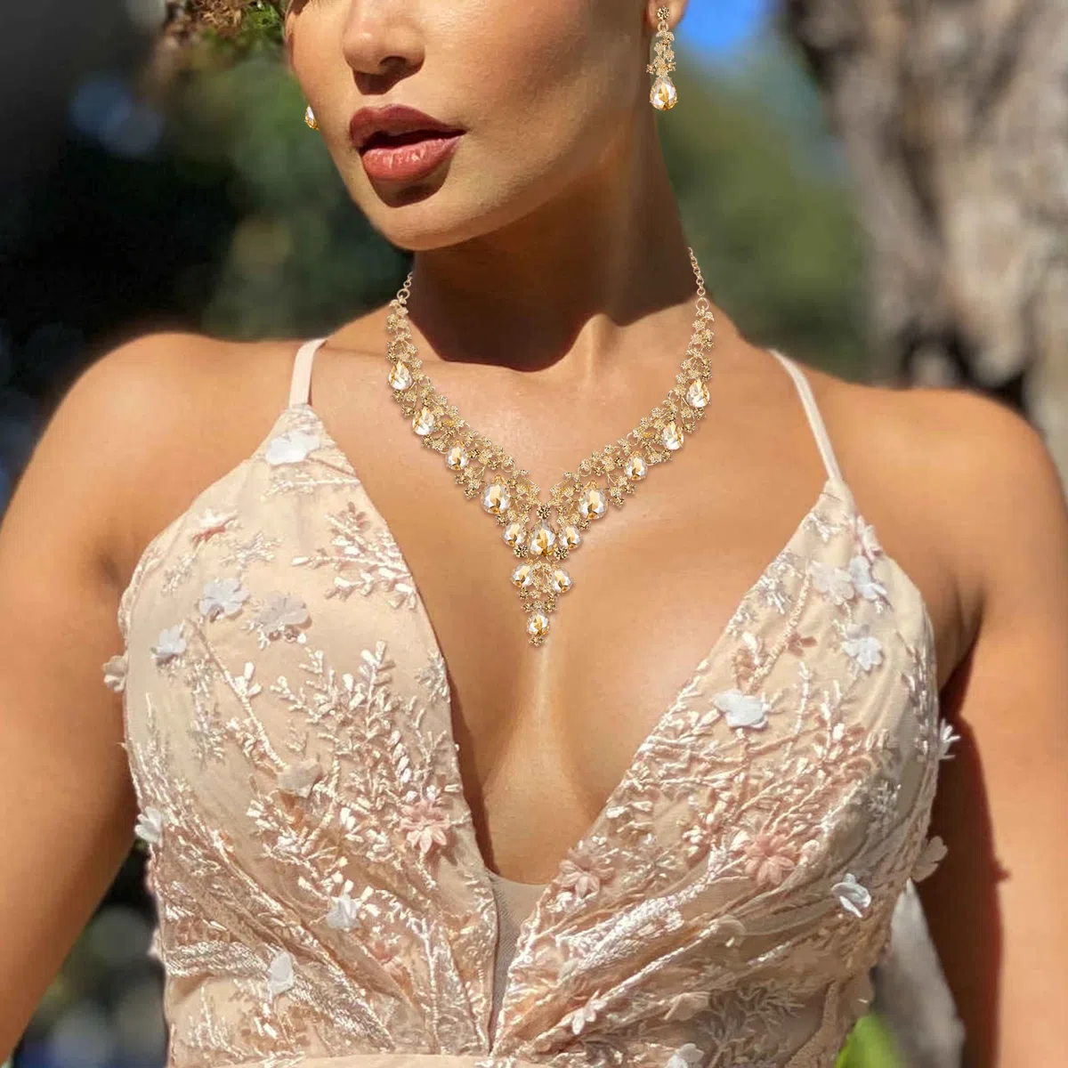 Parure Bijoux Femme Mariage Cristal Strass Multi Fleurs Gouttes d'eau Collier et Boucles d'oreilles Clair Ton d'argent