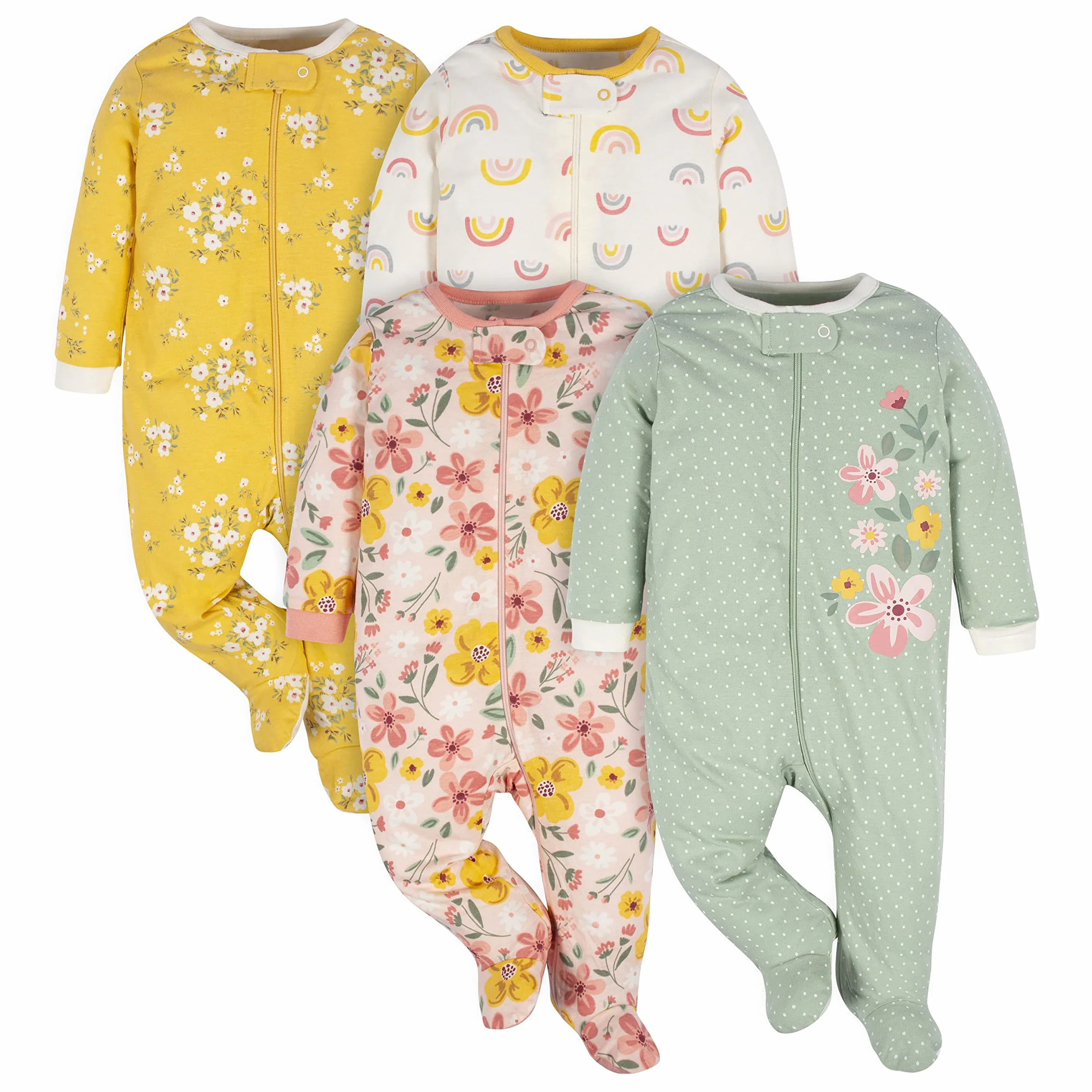 Gerber 4 Pack Sleep 'N Play Footie Chaussures pour bébé et Enfant Bébé Fille (Lot de 4)