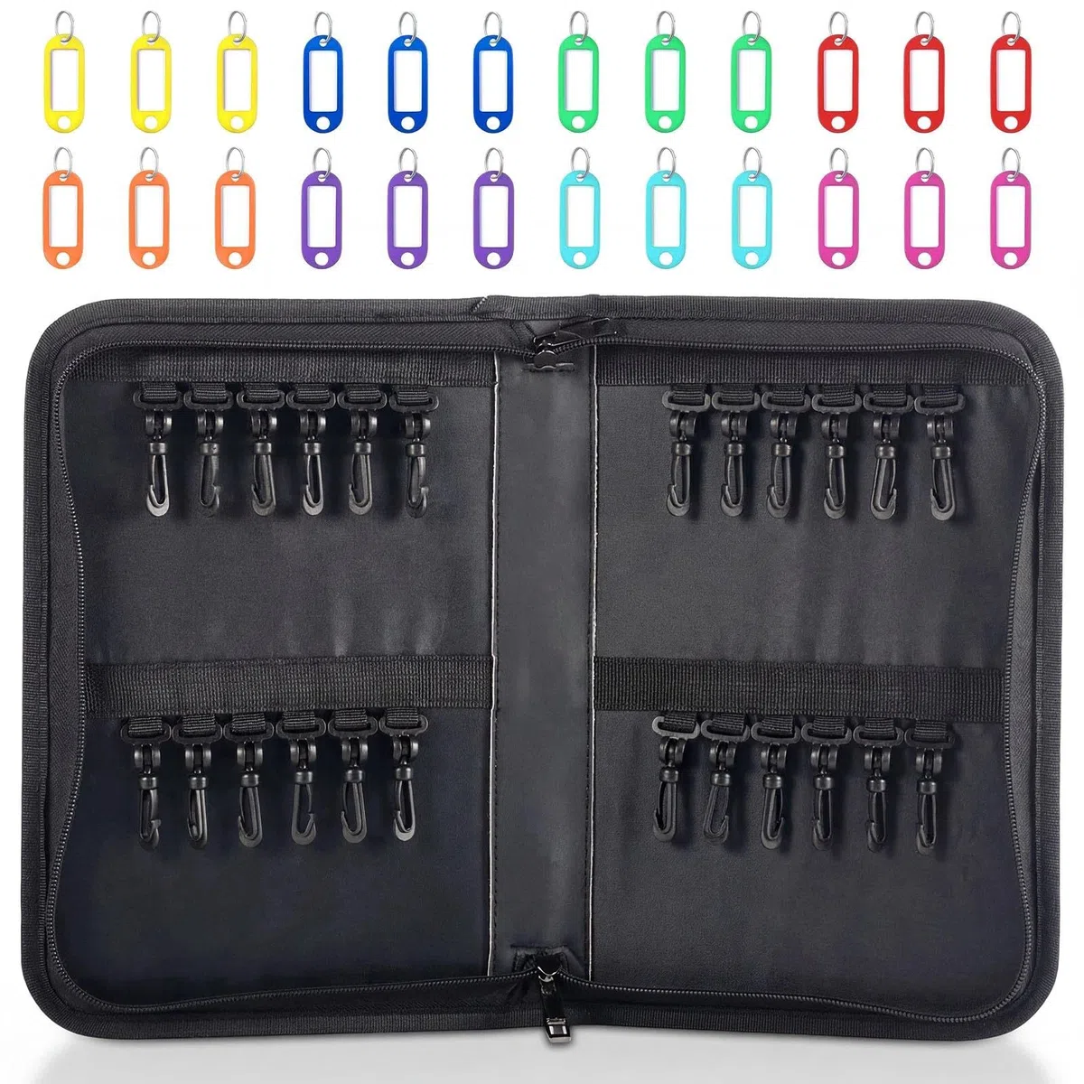 Organisateur de Trousse de Clés à Fermeture Etanche Portable avec 24 Crochets et Etiquettes Livre de Rangement Cles pour Bureaux Agences Immobilieres et Hotels