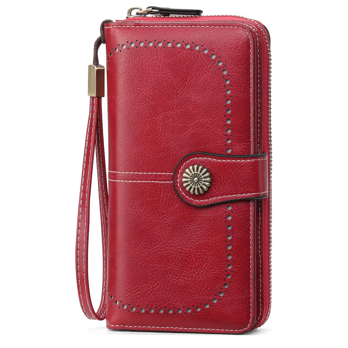 GOIACII Portefeuille Femmes en Cuir Grande Capacite Porte Monnaie RFID Blocage avec Chequier 13 Emplacements pour Cartes et Bracelet