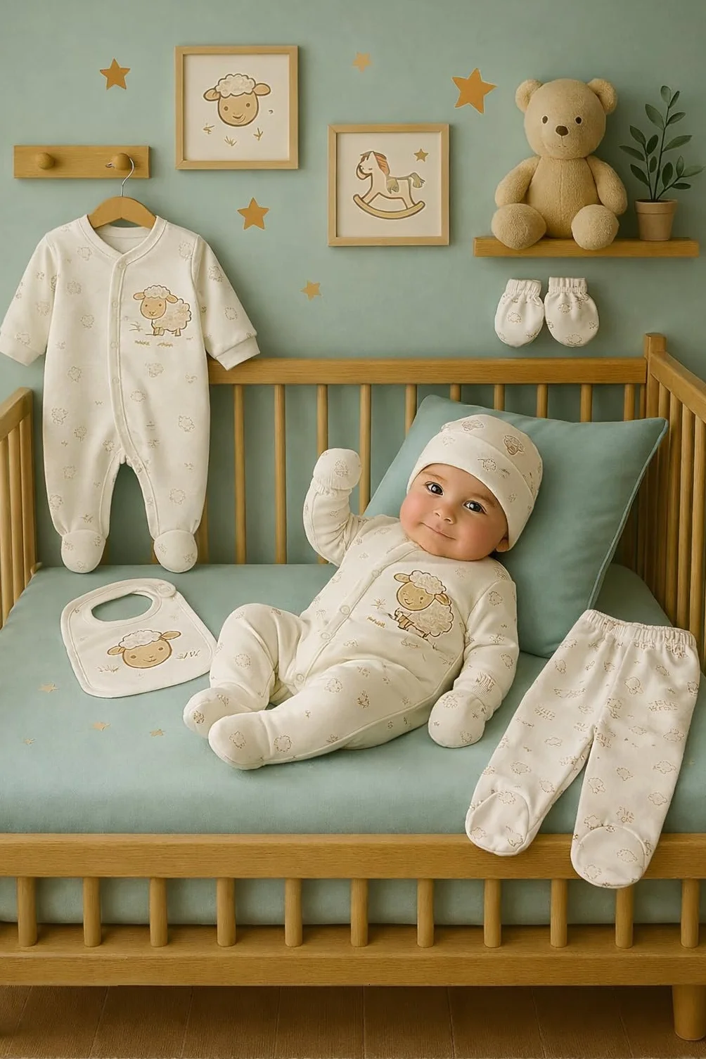 Blue Eyes Coffret Naissance Bébé 6 Pièces en Coton 100%, Ensemble Cadeau Nouveau-Né 0-4 Mois, Vêtements Bébé avec Broderie