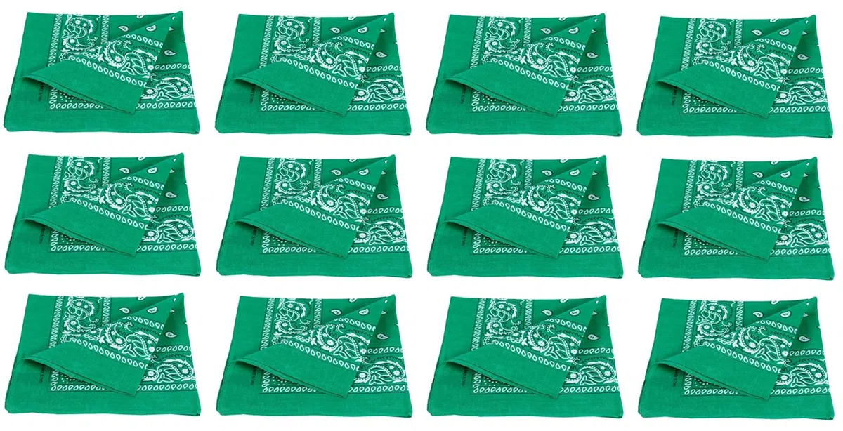 PURECITY Lot Grossiste 12 Bandana Foulard Coton Motif Paisley Cachemire - Plusieurs Coloris Disponibles (18# Vert)