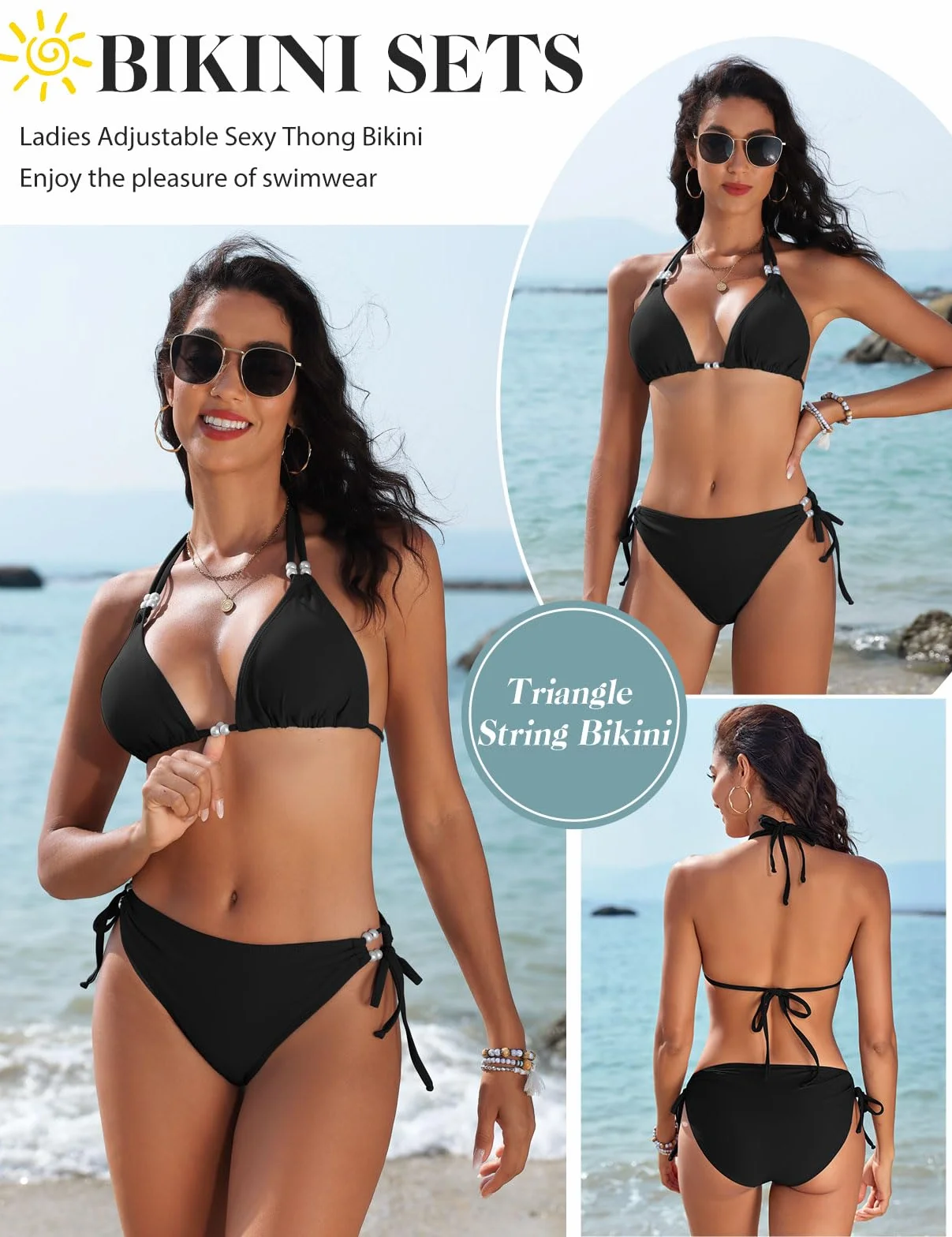 CMTOP Maillot de Bain Femme 2 Pieces Halter Triangle Bikini Bretelles Réglables Taille Haute Maillot de Bain à Cordon Sexy Maillots Deux Pièces de Plage Elégant Ensemble de Bikini