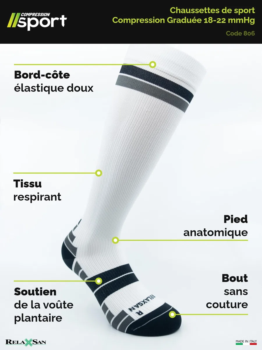 Relaxsan Chaussettes de Contention Femme et Homme, Sport et Running, Compression 18-22 mmHg, Made in Italy, 806