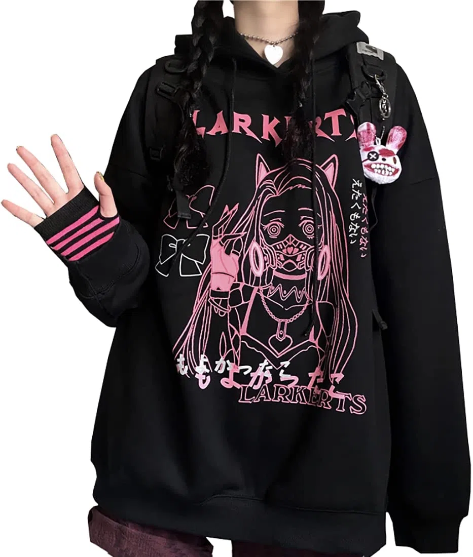 Femme Anime Manga Sweat à Capuche Fille Japonais Kawaii Vetement E-Girl Y2K Gothique Sweatshirt Harajuku Pull