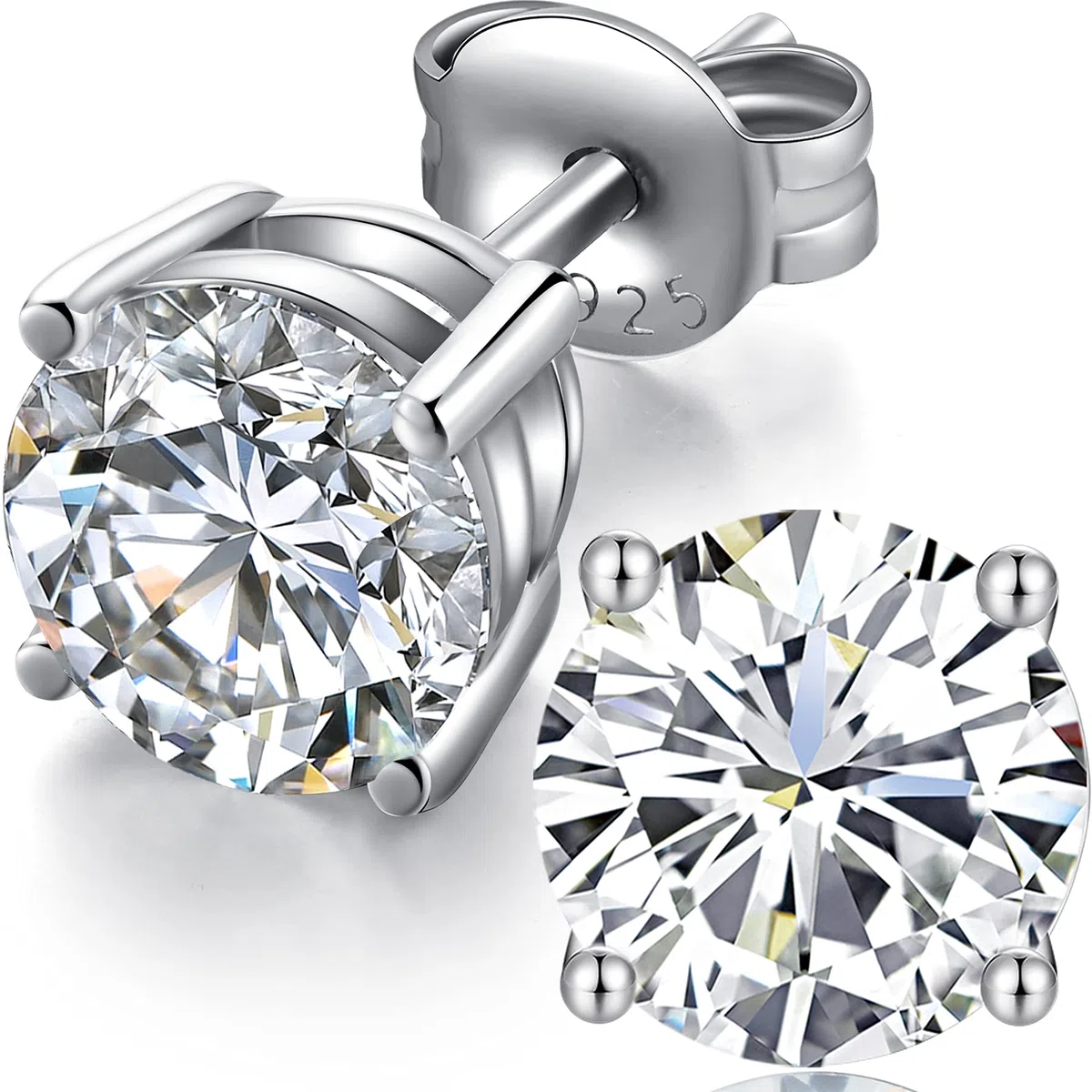 Boucles d'Oreilles en Or Blanc 18 Carats pour Femme et Homme Swarovski Boucles d'Oreilles en Argent Sterling 5A Zircon Cubique Boucle d'Oreille 3mm - 8mm