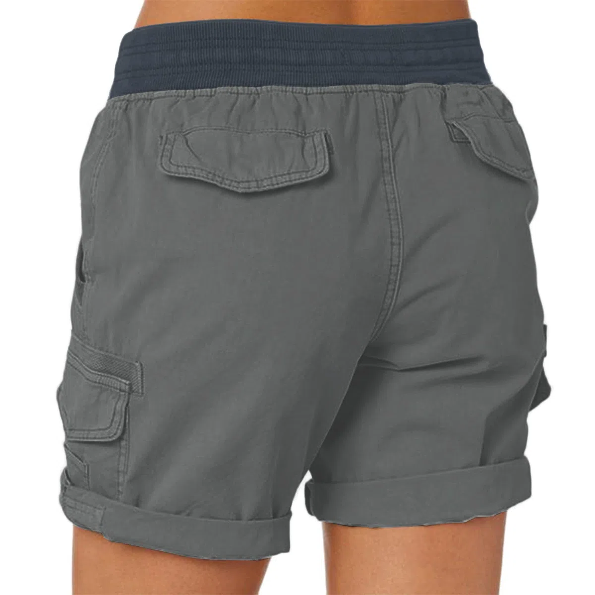 Short Cargo Femme Été Léger Taille Elastique, Pantalon De Travail Femme Shorts Taille Haute À Séchage Rapide Multi-Poches Pantalons Court Travail Grande Taille Couleur Unie Outdoor Trekking