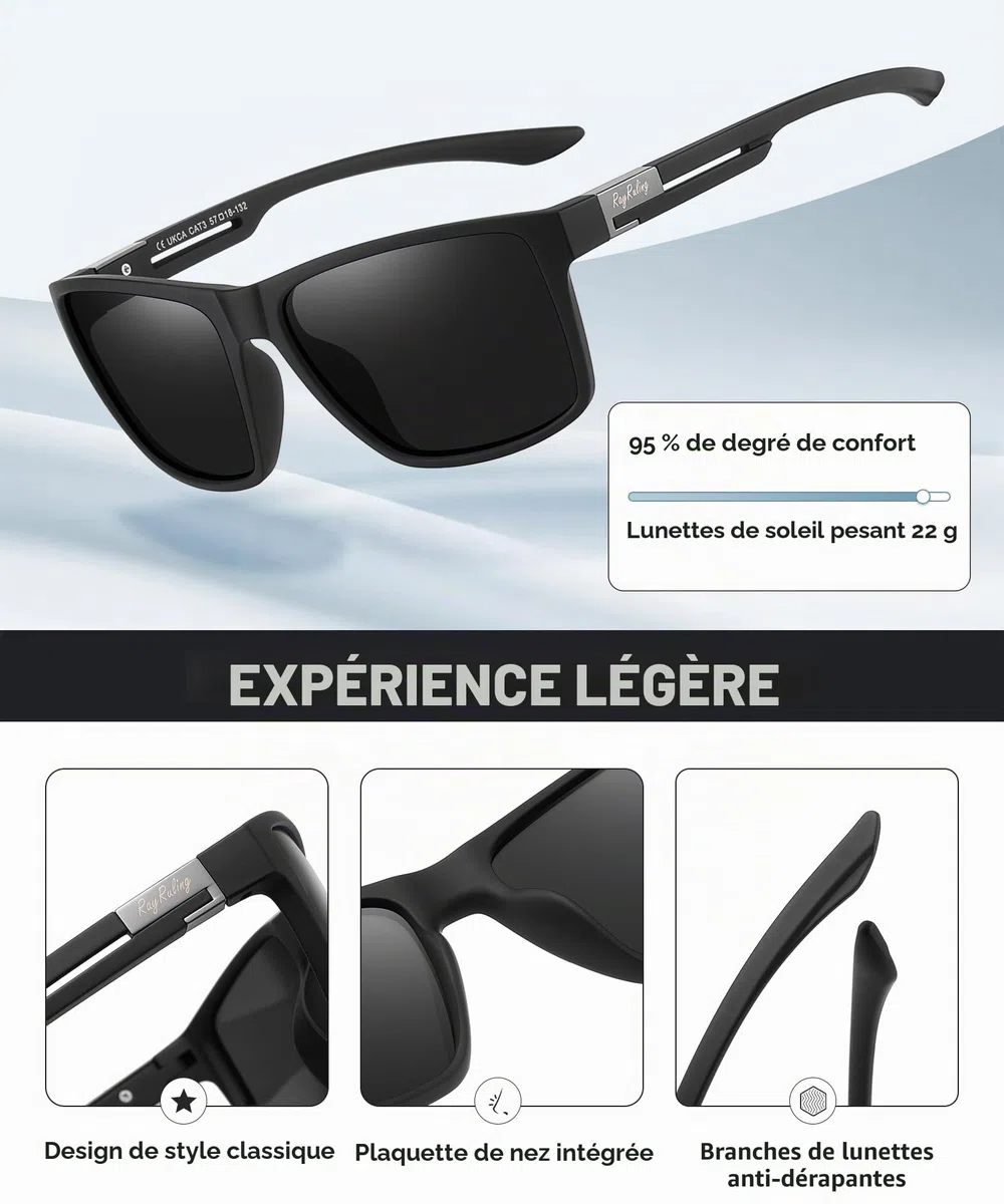 Lunettes de soleil polarisées homme femme, lunettes légères TR90 avec protection UV400, verres TAC anti-éblouissement pour conduite, pêche et usage quotidien, lot de 2