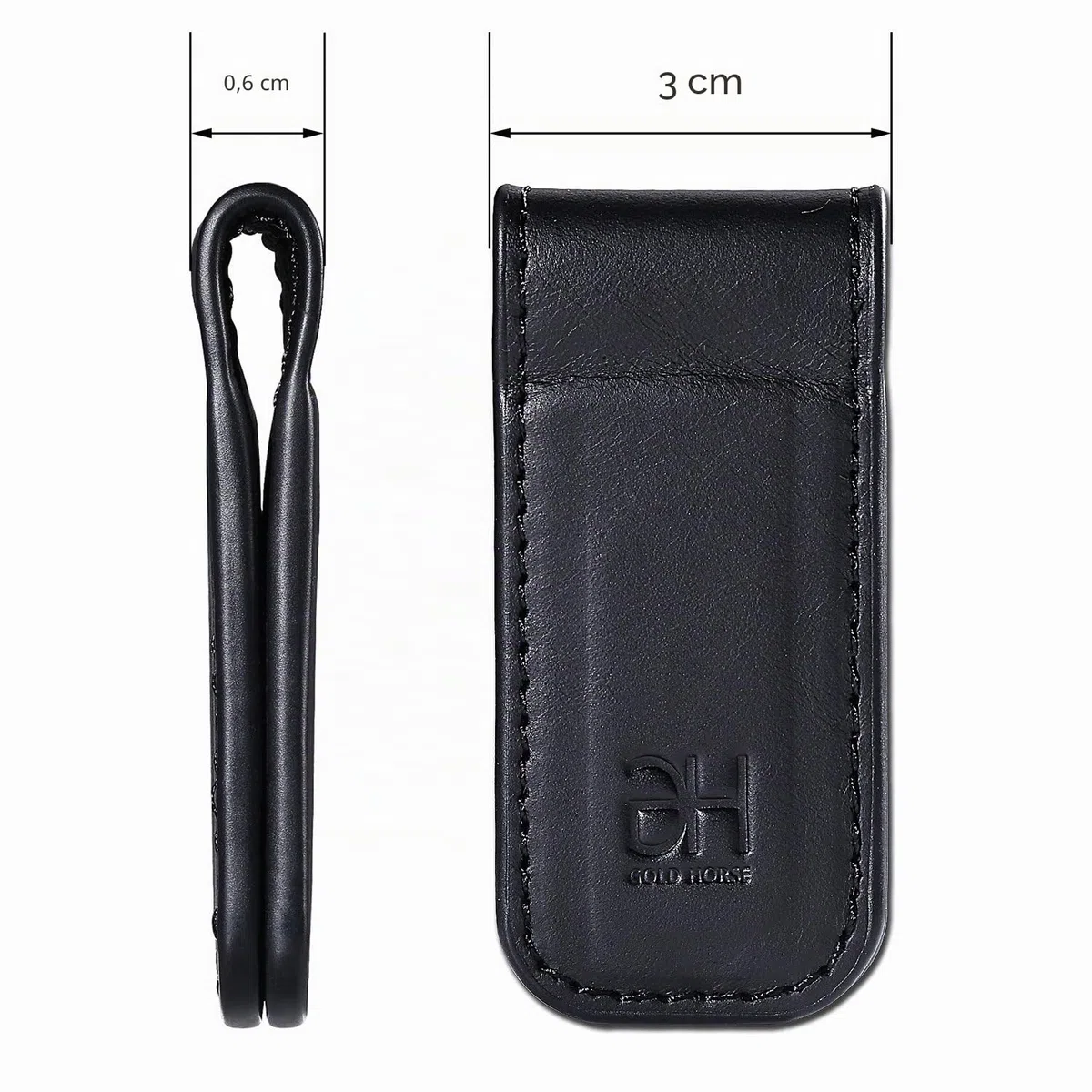 GH Gold Horse Pince à Billets magnétique Fine en Cuir véritable pour Homme, Noir, M, Slim
