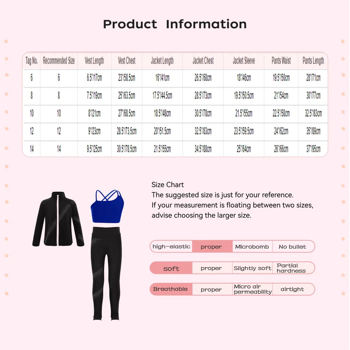 TiaoBug Enfant Fille Survêtement de Sport Veste Manches Longues Strass et Débardeur et Pantalon Legging Sport Ensemble Patinage Artistique Costume Compétition 5-14 ans