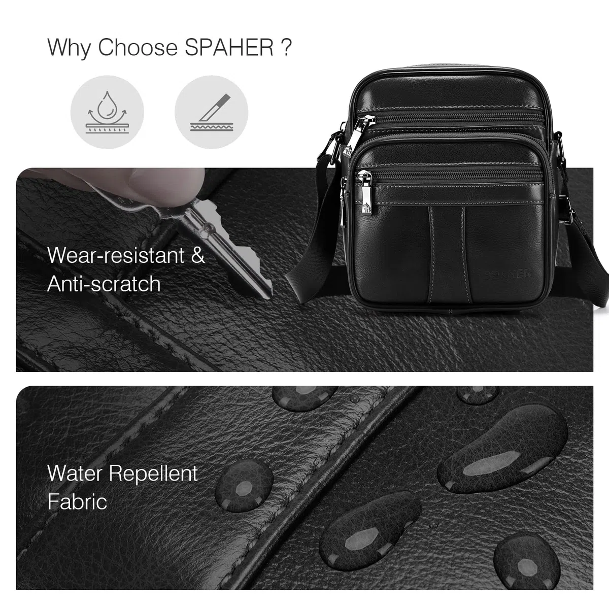 SPAHER Sacoche Homme Bandouliere Cuir Veritable Petit Sac Bandoulière Homme Sac Porté Epaule Sacs Business Vintage Sacs à Dos Porté Travers Pochettes Multifonctionnel Sacs à Main Voyage
