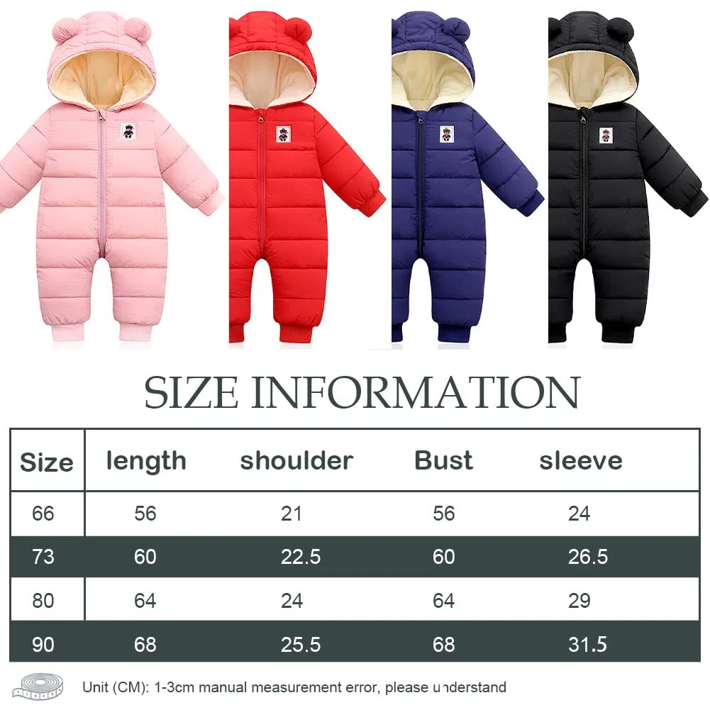 Combinaison de Neige Bébé Garçon Fille Barboteuse à Capuche Plus Velours Combinaison de Ski Grenouillère Épaissie pour Hiver