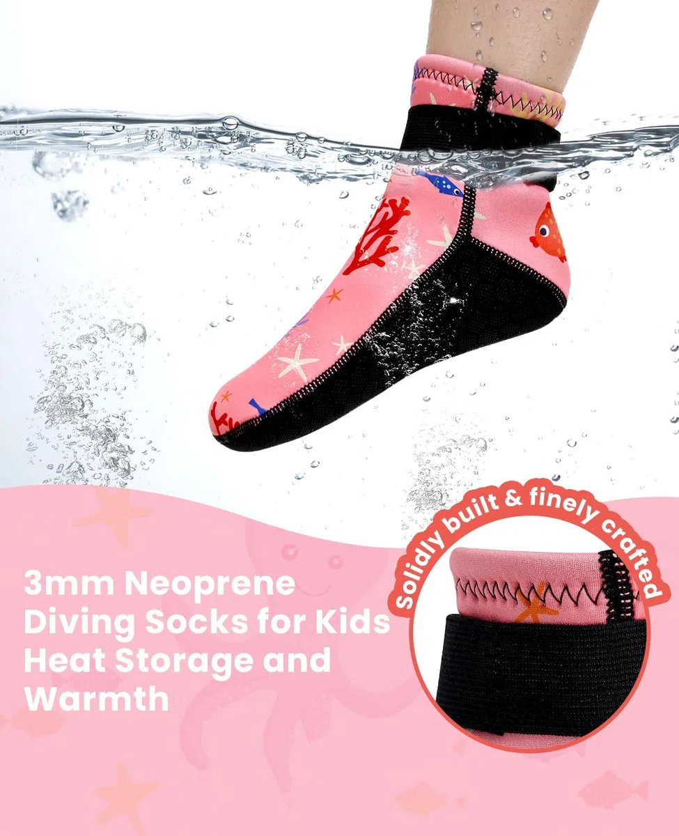 Gogokids Chaussettes en Néoprène 3mm pour Enfants, Chaussettes de Plongée Thermiques Antidérapantes pour Garçons, Filles, pour Natation, Surf, Plongée en Apnée, Rafting, Plage et Piscine